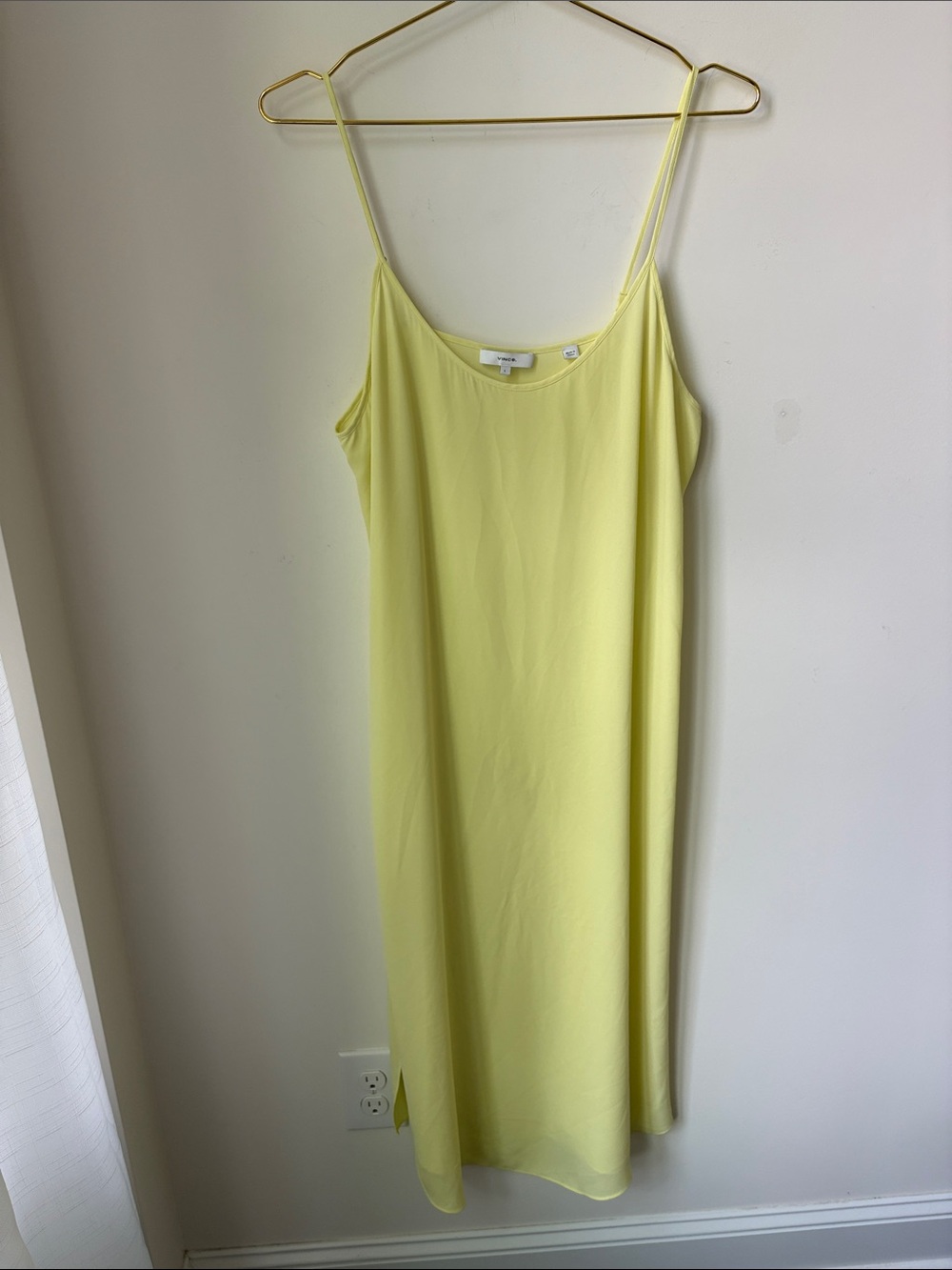 Vince Slip Dress Semi Sheer in Yellow Adjustable Straps Beachy Travel Size L